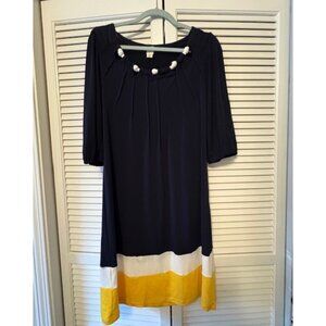 Sangria Navy, Yellow and White 3/4 length sleeve Womens Dress Size 10